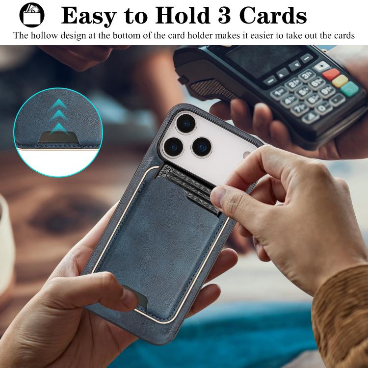 For iPhone 17 Pro Kalebol Slim MagSafe Ring Magnetic Card Bag Leather Phone Case(Blue) - iPhone 17 Pro Cases by Kalebol | Online Shopping UK | buy2fix