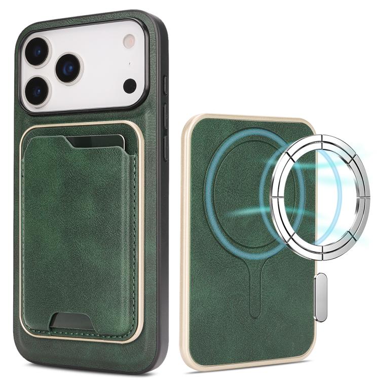 For iPhone 17 Pro Kalebol Slim MagSafe Ring Magnetic Card Bag Leather Phone Case(Green) - iPhone 17 Pro Cases by Kalebol | Online Shopping UK | buy2fix