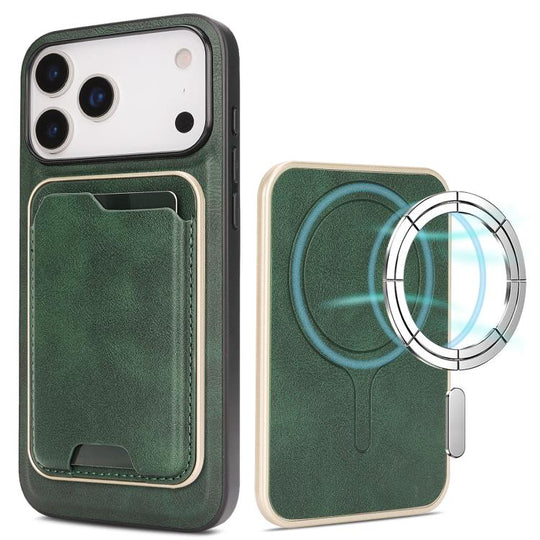For iPhone 17 Pro Kalebol Slim MagSafe Ring Magnetic Card Bag Leather Phone Case(Green)