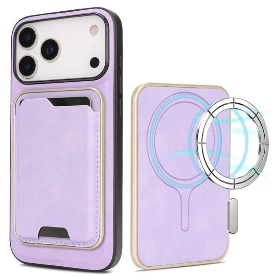 For iPhone 17 Pro Kalebol Slim MagSafe Ring Magnetic Card Bag Leather Phone Case(Purple)