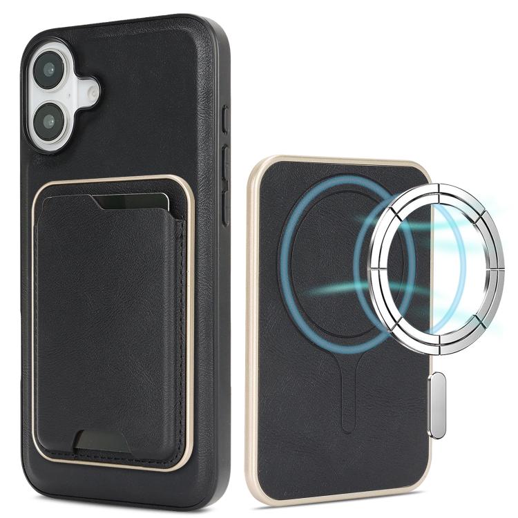 For iPhone 17 Kalebol Slim MagSafe Ring Magnetic Card Bag Leather Phone Case(Black) - iPhone 17 Cases by Kalebol | Online Shopping UK | buy2fix