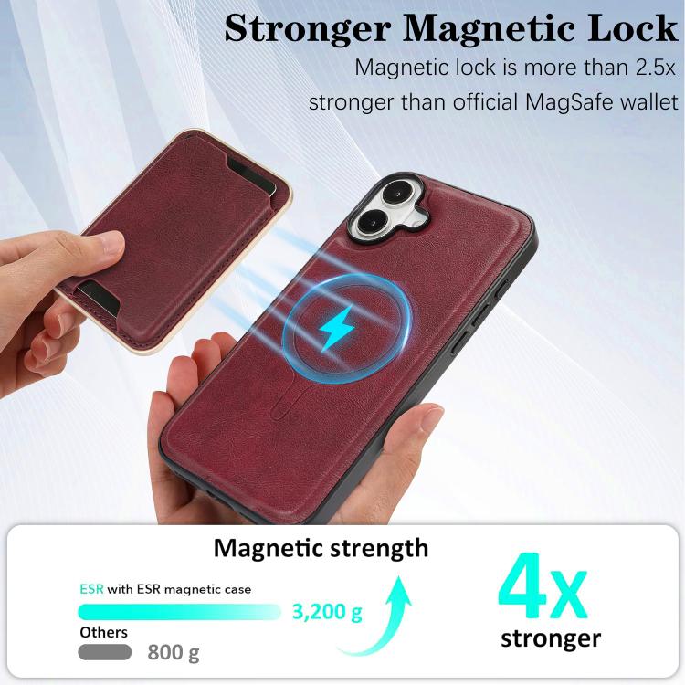 For iPhone 17 Kalebol Slim MagSafe Ring Magnetic Card Bag Leather Phone Case(Red) - iPhone 17 Cases by Kalebol | Online Shopping UK | buy2fix