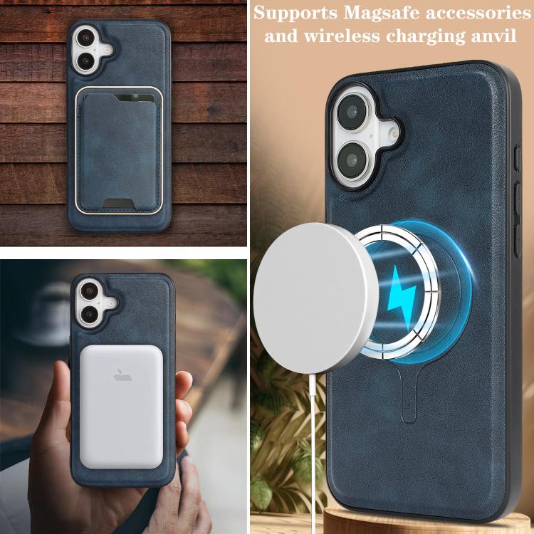 For iPhone 17 Kalebol Slim MagSafe Ring Magnetic Card Bag Leather Phone Case(Blue) - iPhone 17 Cases by Kalebol | Online Shopping UK | buy2fix