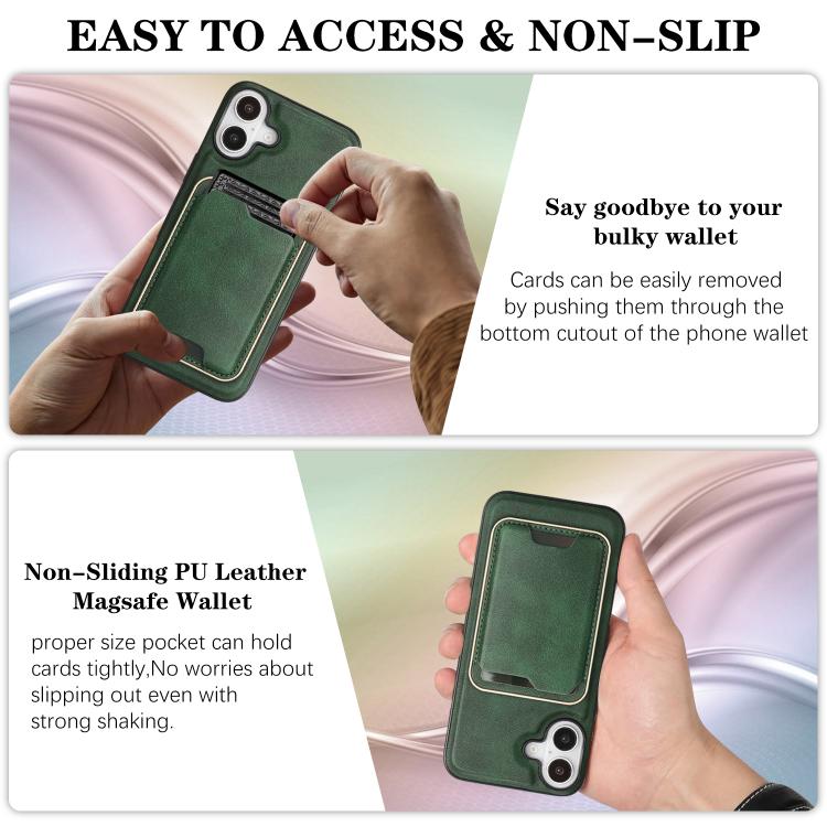 For iPhone 17 Kalebol Slim MagSafe Ring Magnetic Card Bag Leather Phone Case(Green) - iPhone 17 Cases by Kalebol | Online Shopping UK | buy2fix