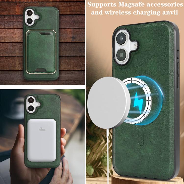 For iPhone 17 Kalebol Slim MagSafe Ring Magnetic Card Bag Leather Phone Case(Green) - iPhone 17 Cases by Kalebol | Online Shopping UK | buy2fix