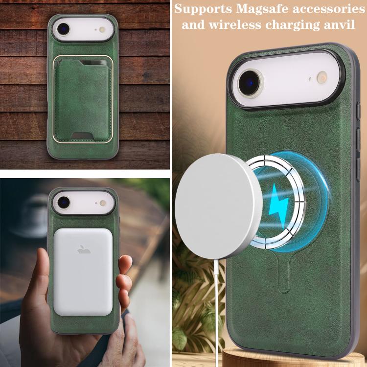 For iPhone Air Kalebol Slim MagSafe Ring Magnetic Card Bag Leather Phone Case(Green) - iPhone Air Cases by Kalebol | Online Shopping UK | buy2fix
