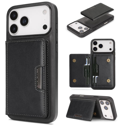 For iPhone 17 Pro Max Kalebol Strong MagSafe Magnetic Two-Fold Card Bag Leather Phone Case(Black) - iPhone 17 Pro Max Cases by Kalebol | Online Shopping UK | buy2fix