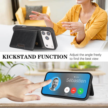 For iPhone 17 Pro Max Kalebol Strong MagSafe Magnetic Two-Fold Card Bag Leather Phone Case(Black) - iPhone 17 Pro Max Cases by Kalebol | Online Shopping UK | buy2fix