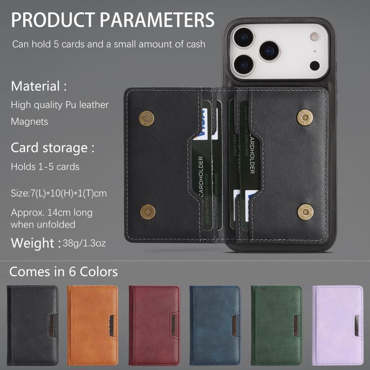 For iPhone 17 Pro Max Kalebol Strong MagSafe Magnetic Two-Fold Card Bag Leather Phone Case(Black) - iPhone 17 Pro Max Cases by Kalebol | Online Shopping UK | buy2fix
