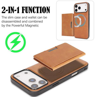 For iPhone 17 Pro Max Kalebol Strong MagSafe Magnetic Two-Fold Card Bag Leather Phone Case(Brown) - iPhone 17 Pro Max Cases by Kalebol | Online Shopping UK | buy2fix