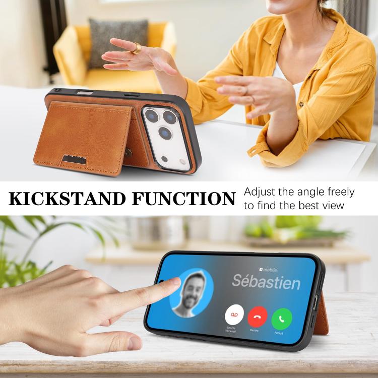 For iPhone 17 Pro Max Kalebol Strong MagSafe Magnetic Two-Fold Card Bag Leather Phone Case(Brown) - iPhone 17 Pro Max Cases by Kalebol | Online Shopping UK | buy2fix