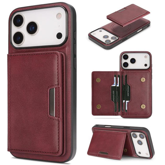 For iPhone 17 Pro Max Kalebol Strong MagSafe Magnetic Two-Fold Card Bag Leather Phone Case(Red) - iPhone 17 Pro Max Cases by Kalebol | Online Shopping UK | buy2fix