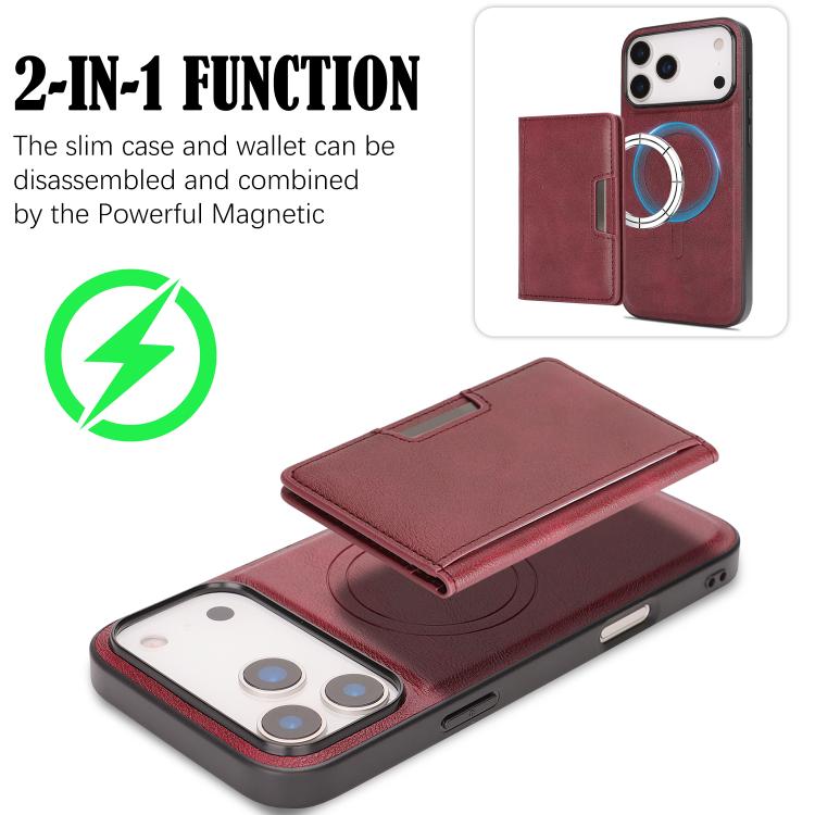 For iPhone 17 Pro Max Kalebol Strong MagSafe Magnetic Two-Fold Card Bag Leather Phone Case(Red) - iPhone 17 Pro Max Cases by Kalebol | Online Shopping UK | buy2fix