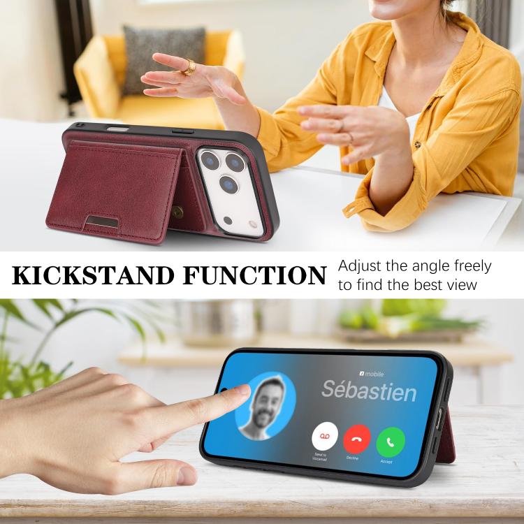 For iPhone 17 Pro Max Kalebol Strong MagSafe Magnetic Two-Fold Card Bag Leather Phone Case(Red) - iPhone 17 Pro Max Cases by Kalebol | Online Shopping UK | buy2fix