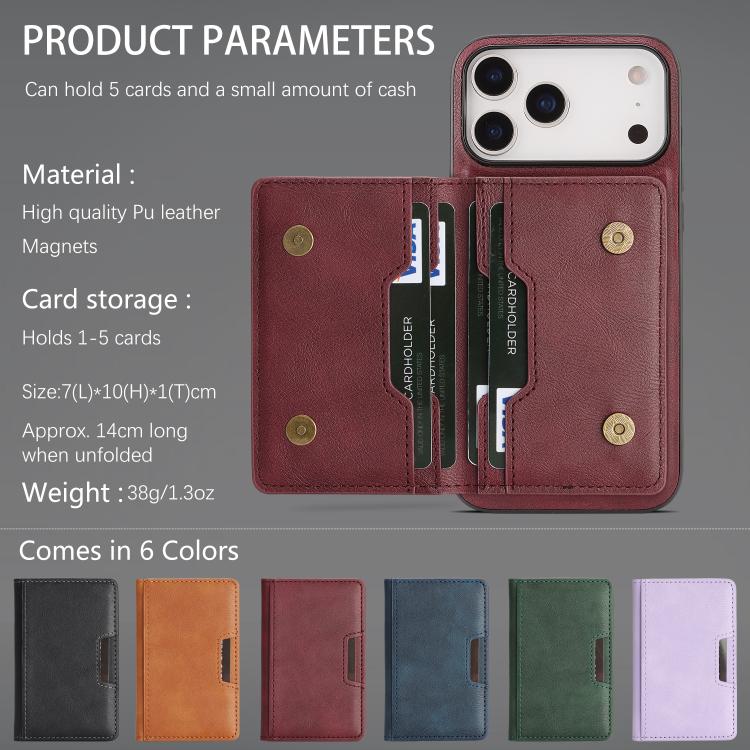 For iPhone 17 Pro Max Kalebol Strong MagSafe Magnetic Two-Fold Card Bag Leather Phone Case(Red) - iPhone 17 Pro Max Cases by Kalebol | Online Shopping UK | buy2fix