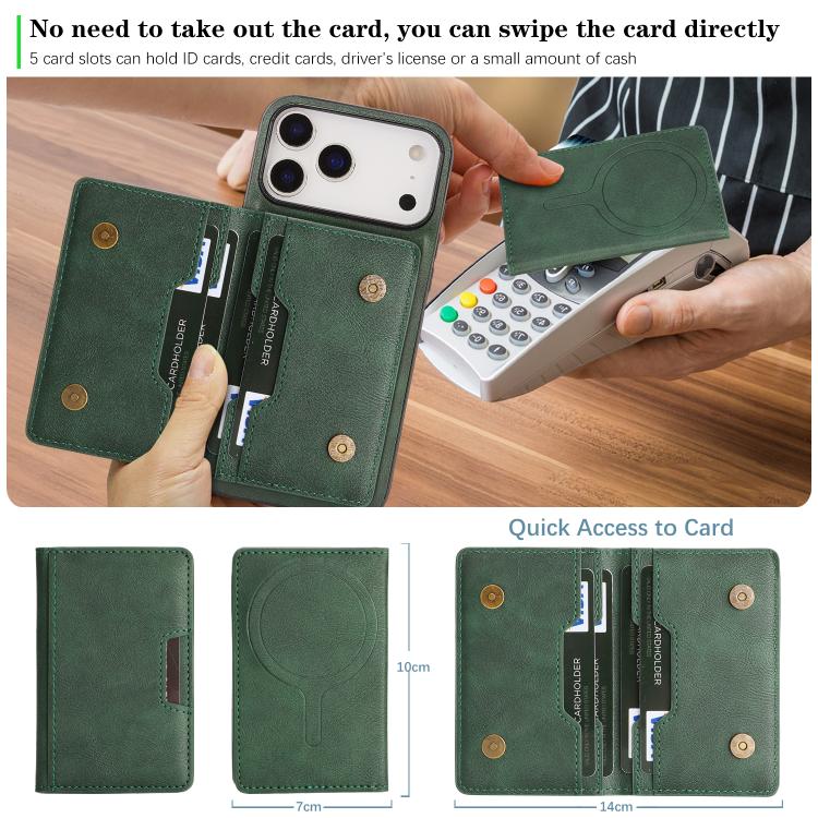 For iPhone 17 Pro Max Kalebol Strong MagSafe Magnetic Two-Fold Card Bag Leather Phone Case(Green) - iPhone 17 Pro Max Cases by Kalebol | Online Shopping UK | buy2fix