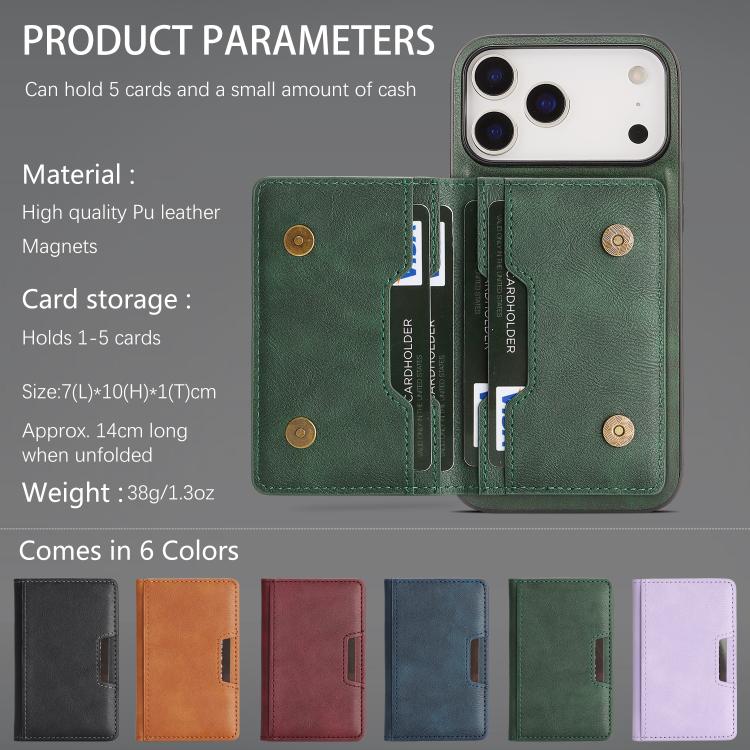 For iPhone 17 Pro Max Kalebol Strong MagSafe Magnetic Two-Fold Card Bag Leather Phone Case(Green) - iPhone 17 Pro Max Cases by Kalebol | Online Shopping UK | buy2fix