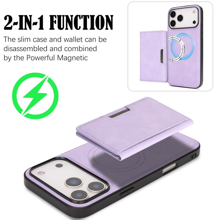 For iPhone 17 Pro Max Kalebol Strong MagSafe Magnetic Two-Fold Card Bag Leather Phone Case(Purple) - iPhone 17 Pro Max Cases by Kalebol | Online Shopping UK | buy2fix