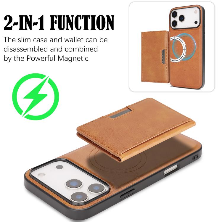 For iPhone 17 Pro Kalebol Strong MagSafe Magnetic Two-Fold Card Bag Leather Phone Case(Brown) - iPhone 17 Pro Cases by Kalebol | Online Shopping UK | buy2fix