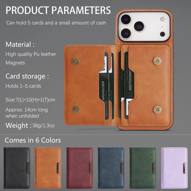 For iPhone 17 Pro Kalebol Strong MagSafe Magnetic Two-Fold Card Bag Leather Phone Case(Brown) - iPhone 17 Pro Cases by Kalebol | Online Shopping UK | buy2fix