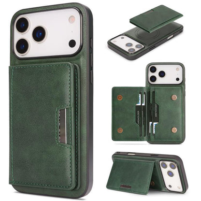 For iPhone 17 Pro Kalebol Strong MagSafe Magnetic Two-Fold Card Bag Leather Phone Case(Green) - iPhone 17 Pro Cases by Kalebol | Online Shopping UK | buy2fix