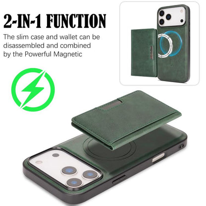 For iPhone 17 Pro Kalebol Strong MagSafe Magnetic Two-Fold Card Bag Leather Phone Case(Green) - iPhone 17 Pro Cases by Kalebol | Online Shopping UK | buy2fix