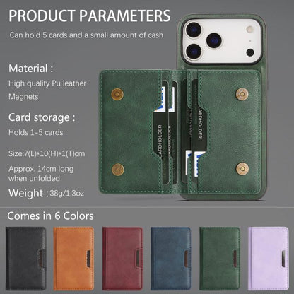 For iPhone 17 Pro Kalebol Strong MagSafe Magnetic Two-Fold Card Bag Leather Phone Case(Green) - iPhone 17 Pro Cases by Kalebol | Online Shopping UK | buy2fix