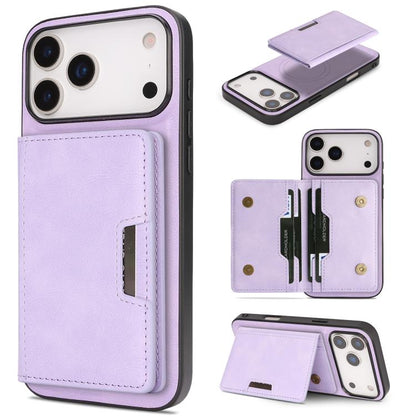 For iPhone 17 Pro Kalebol Strong MagSafe Magnetic Two-Fold Card Bag Leather Phone Case(Purple) - iPhone 17 Pro Cases by Kalebol | Online Shopping UK | buy2fix