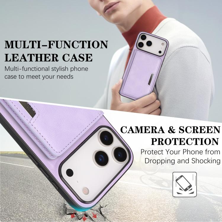 For iPhone 17 Pro Kalebol Strong MagSafe Magnetic Two-Fold Card Bag Leather Phone Case(Purple) - iPhone 17 Pro Cases by Kalebol | Online Shopping UK | buy2fix