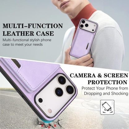 For iPhone 17 Pro Kalebol Strong MagSafe Magnetic Two-Fold Card Bag Leather Phone Case(Purple) - iPhone 17 Pro Cases by Kalebol | Online Shopping UK | buy2fix