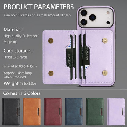 For iPhone 17 Pro Kalebol Strong MagSafe Magnetic Two-Fold Card Bag Leather Phone Case(Purple) - iPhone 17 Pro Cases by Kalebol | Online Shopping UK | buy2fix
