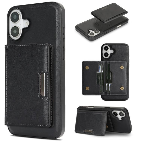 For iPhone 17 Kalebol Strong MagSafe Magnetic Two-Fold Card Bag Leather Phone Case(Black)
