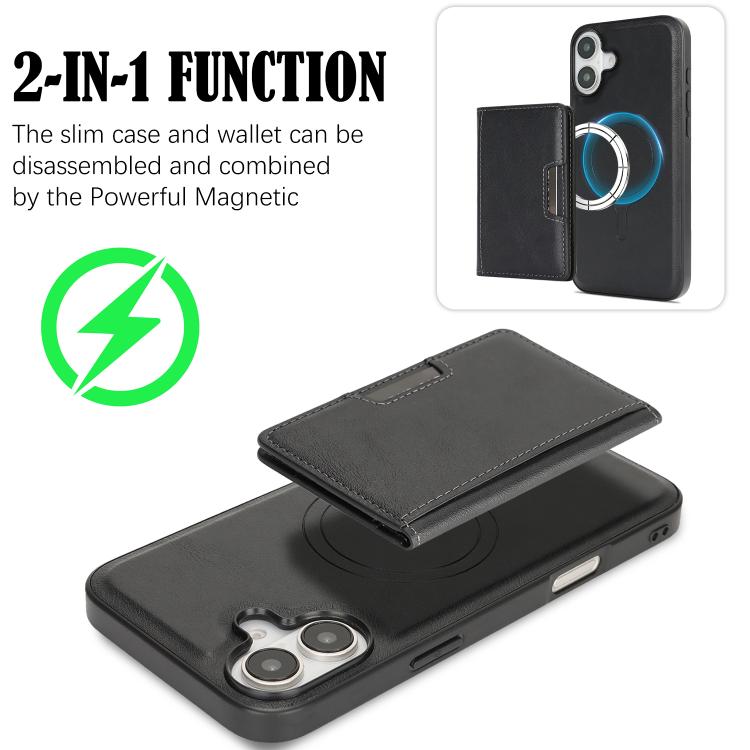 For iPhone 17 Kalebol Strong MagSafe Magnetic Two-Fold Card Bag Leather Phone Case(Black) - iPhone 17 Cases by Kalebol | Online Shopping UK | buy2fix
