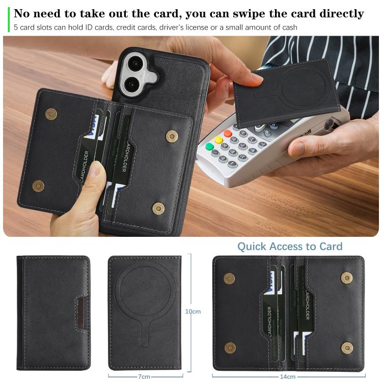 For iPhone 17 Kalebol Strong MagSafe Magnetic Two-Fold Card Bag Leather Phone Case(Black) - iPhone 17 Cases by Kalebol | Online Shopping UK | buy2fix