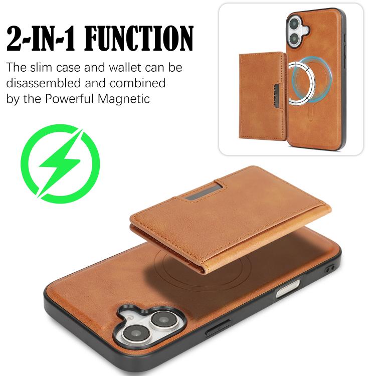 For iPhone 17 Kalebol Strong MagSafe Magnetic Two-Fold Card Bag Leather Phone Case(Brown) - iPhone 17 Cases by Kalebol | Online Shopping UK | buy2fix