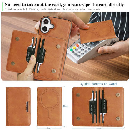 For iPhone 17 Kalebol Strong MagSafe Magnetic Two-Fold Card Bag Leather Phone Case(Brown) - iPhone 17 Cases by Kalebol | Online Shopping UK | buy2fix