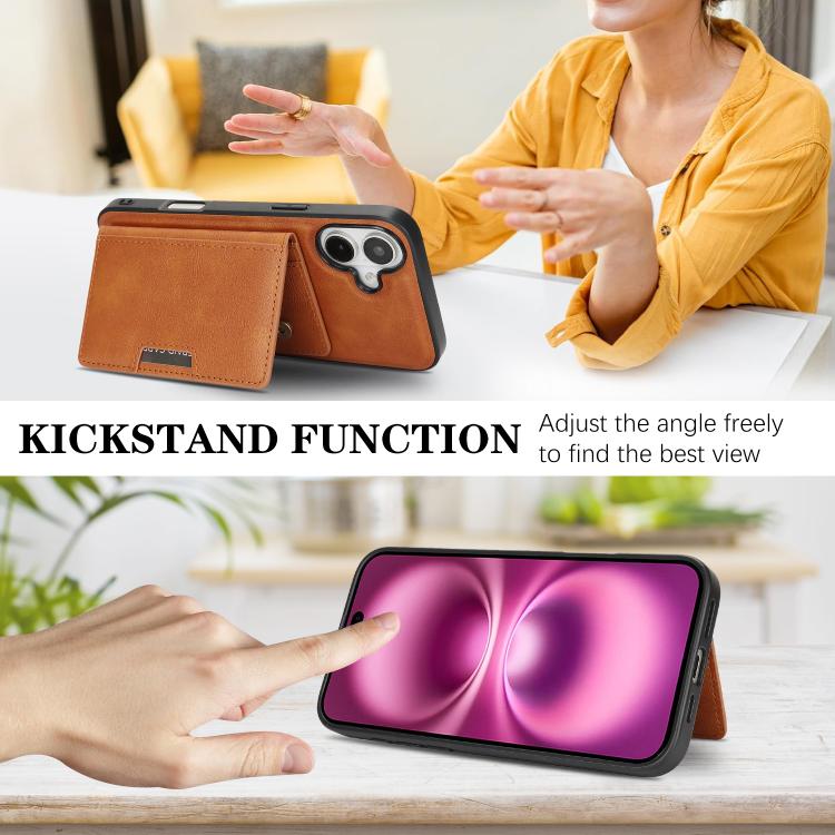 For iPhone 17 Kalebol Strong MagSafe Magnetic Two-Fold Card Bag Leather Phone Case(Brown) - iPhone 17 Cases by Kalebol | Online Shopping UK | buy2fix