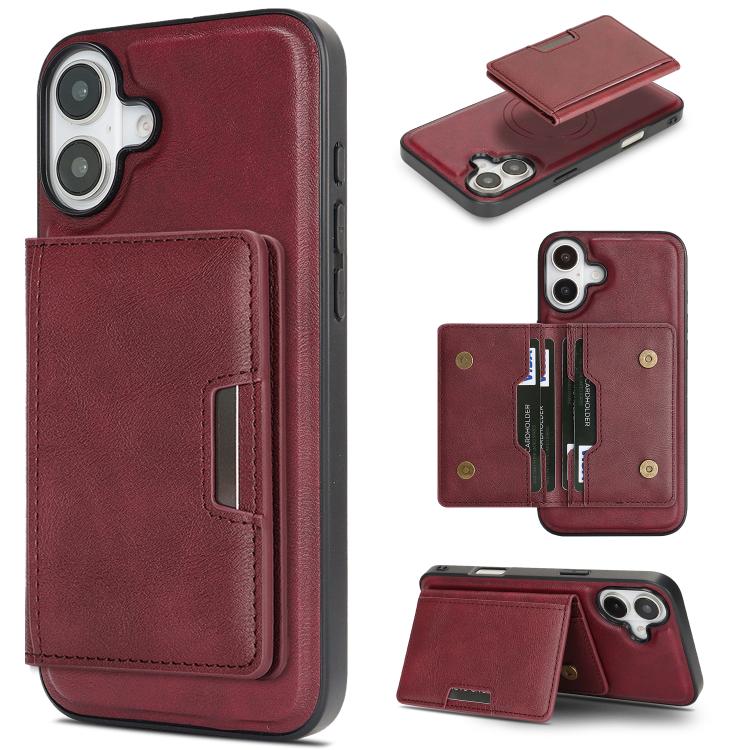 For iPhone 17 Kalebol Strong MagSafe Magnetic Two-Fold Card Bag Leather Phone Case(Red) - iPhone 17 Cases by Kalebol | Online Shopping UK | buy2fix