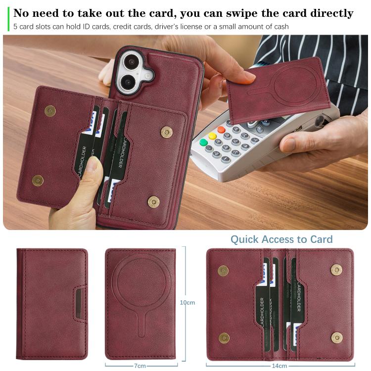 For iPhone 17 Kalebol Strong MagSafe Magnetic Two-Fold Card Bag Leather Phone Case(Red) - iPhone 17 Cases by Kalebol | Online Shopping UK | buy2fix