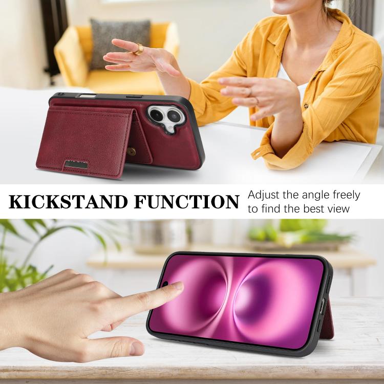 For iPhone 17 Kalebol Strong MagSafe Magnetic Two-Fold Card Bag Leather Phone Case(Red) - iPhone 17 Cases by Kalebol | Online Shopping UK | buy2fix