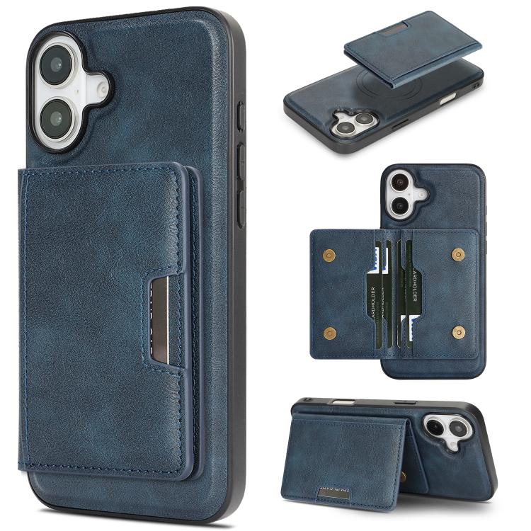 For iPhone 17 Kalebol Strong MagSafe Magnetic Two-Fold Card Bag Leather Phone Case(Blue) - iPhone 17 Cases by Kalebol | Online Shopping UK | buy2fix