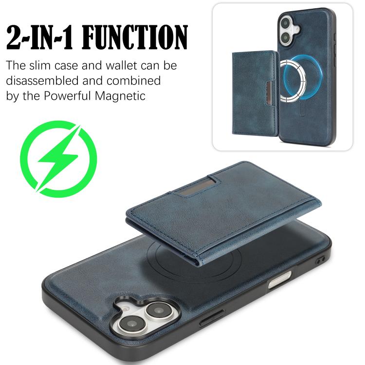 For iPhone 17 Kalebol Strong MagSafe Magnetic Two-Fold Card Bag Leather Phone Case(Blue) - iPhone 17 Cases by Kalebol | Online Shopping UK | buy2fix