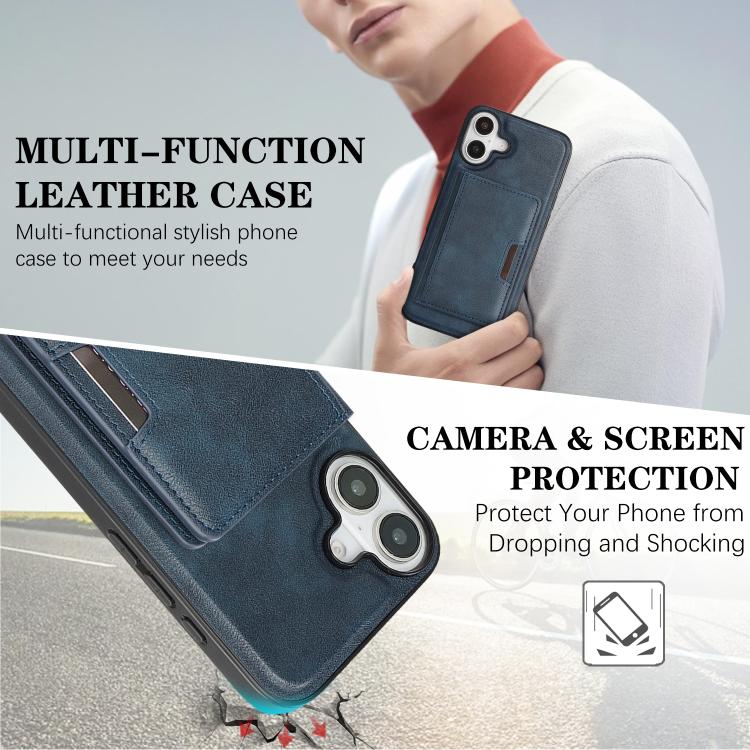 For iPhone 17 Kalebol Strong MagSafe Magnetic Two-Fold Card Bag Leather Phone Case(Blue) - iPhone 17 Cases by Kalebol | Online Shopping UK | buy2fix