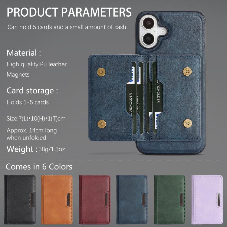 For iPhone 17 Kalebol Strong MagSafe Magnetic Two-Fold Card Bag Leather Phone Case(Blue) - iPhone 17 Cases by Kalebol | Online Shopping UK | buy2fix