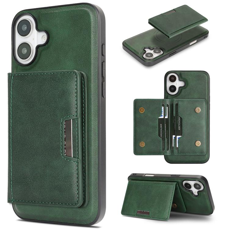 For iPhone 17 Kalebol Strong MagSafe Magnetic Two-Fold Card Bag Leather Phone Case(Green) - iPhone 17 Cases by Kalebol | Online Shopping UK | buy2fix
