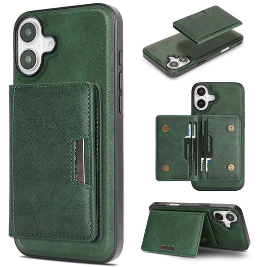 For iPhone 17 Kalebol Strong MagSafe Magnetic Two-Fold Card Bag Leather Phone Case(Green) - iPhone 17 Cases by Kalebol | Online Shopping UK | buy2fix