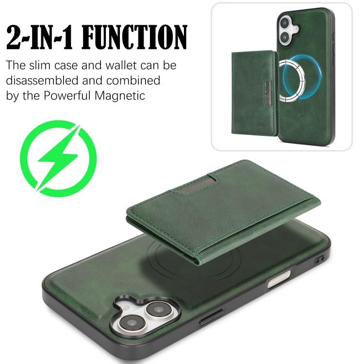 For iPhone 17 Kalebol Strong MagSafe Magnetic Two-Fold Card Bag Leather Phone Case(Green) - iPhone 17 Cases by Kalebol | Online Shopping UK | buy2fix