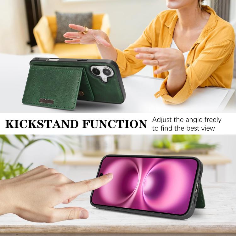 For iPhone 17 Kalebol Strong MagSafe Magnetic Two-Fold Card Bag Leather Phone Case(Green) - iPhone 17 Cases by Kalebol | Online Shopping UK | buy2fix