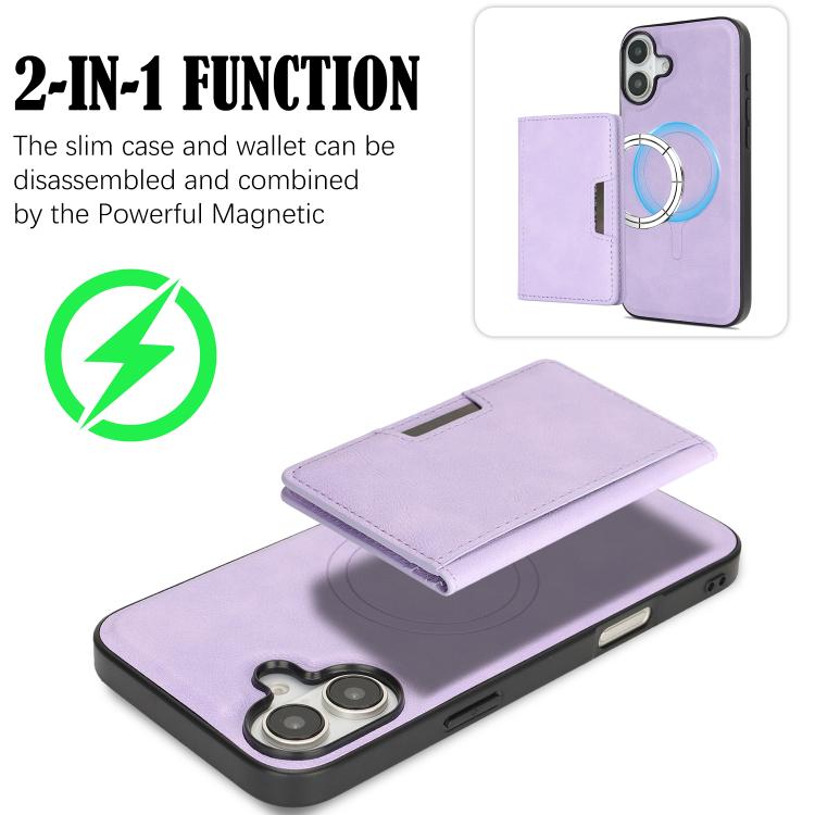 For iPhone 17 Kalebol Strong MagSafe Magnetic Two-Fold Card Bag Leather Phone Case(Purple) - iPhone 17 Cases by Kalebol | Online Shopping UK | buy2fix