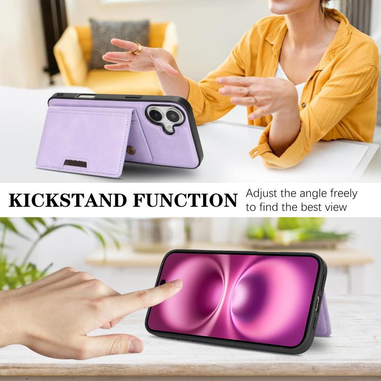 For iPhone 17 Kalebol Strong MagSafe Magnetic Two-Fold Card Bag Leather Phone Case(Purple) - iPhone 17 Cases by Kalebol | Online Shopping UK | buy2fix